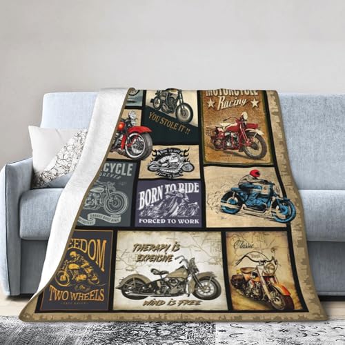 Motorcycle Throw Blanket for Men, Soft Flannel Fleece 50x40 Inches