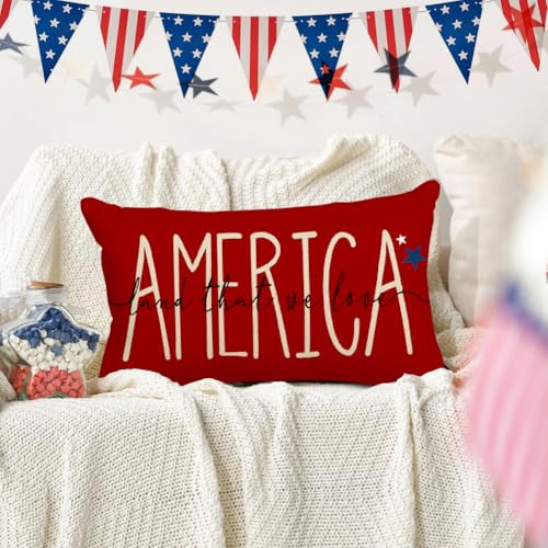 RABUSOFA 4th of July Patriotic Throw Pillow Cover 12x20 Inch Outdoor Sofa Decor