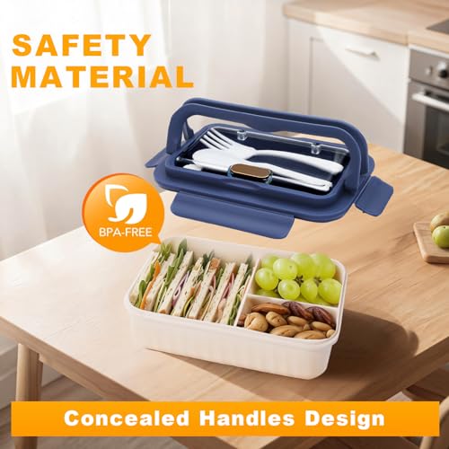AYauGamA 3-Compartment Bento Lunch Box - 1100ml Leak-Proof Container (Blue)
