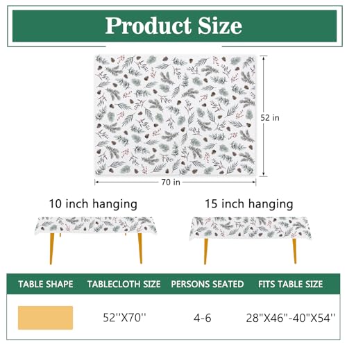 Winter Pine Tree Leaves Rectangle Tablecloth 52 x 70 Inch - Festive Holiday Decor