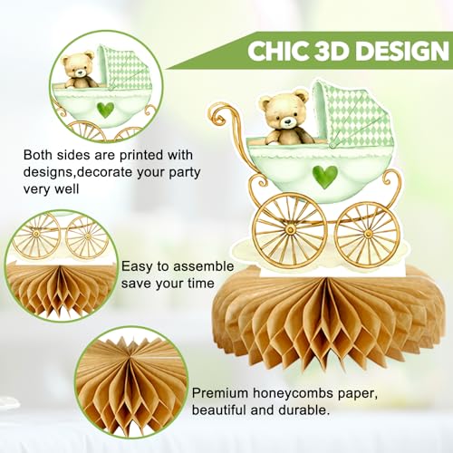 8 Pcs Baby Shower Bear Honeycomb Centerpieces & Confetti