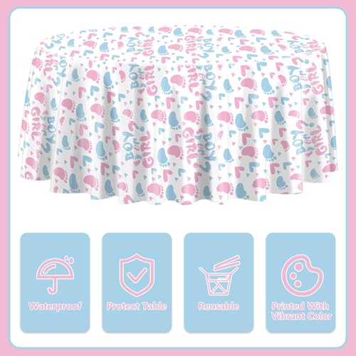 3 Pcs Gender Reveal Party Tablecloths - Round Pink & Blue 84x84