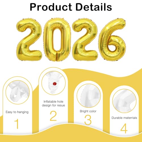 2026 Gold Number Balloons - 16 Inch Foil for Graduation & New Year