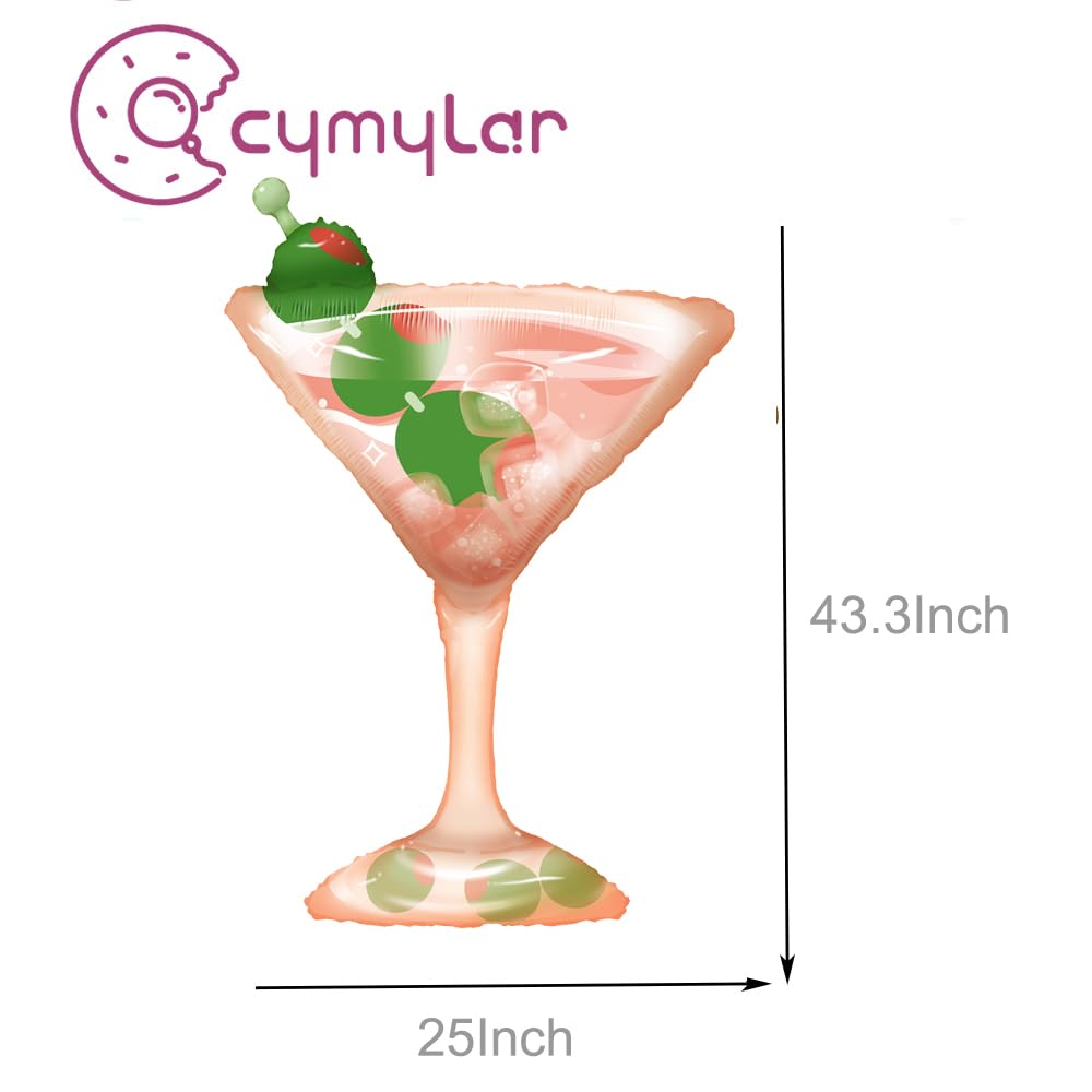 CYMYLAR 4Pcs 43Inch Martini Glass Olive Balloons,Cocktail Party Balloons For A Tini Bit Older Party/Girls Night/Bachelorette/Bridal Shower/Cocktail Birthday/Retro Lounge Bar Decorations