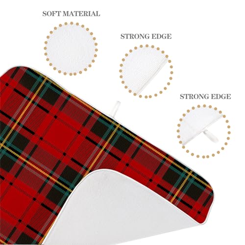 Christmas Dish Drying Mat 18x24 Inch Buffalo Plaid - Red, Green & Floral Variation