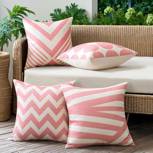 OTOSTAR Waterproof Outdoor Throw Pillow Covers, 18x18 Inch, Pink, Set of 4