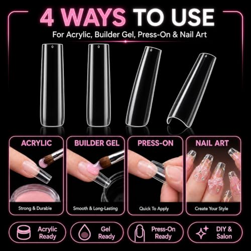 Extra Long Square Soft Gel Nail Tips 240Pcs Clear Acrylic Extensions