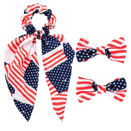 American Flag Hair Accessories Set 4th of July Bow Scrunchie Clips