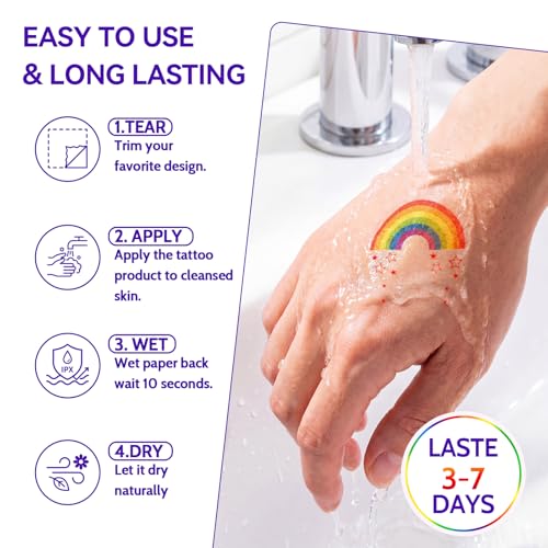 MCKTAT 108 Pcs Glitter Pride Temporary Tattoos Waterproof Body Art