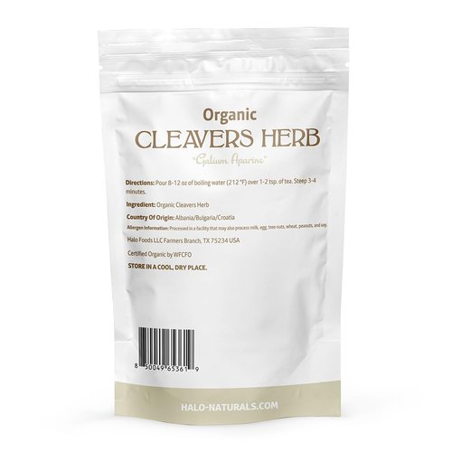 Halo Naturals Organic Cleavers Herb Cut & Sifted, 4 Ounces (Galium aparine) USDA Certified | Resealable Pouch| Packaged in The USA