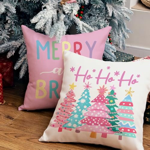 GEEORY Christmas Throw Pillow Covers Set of 4, 18x18 Inch Holiday Decor