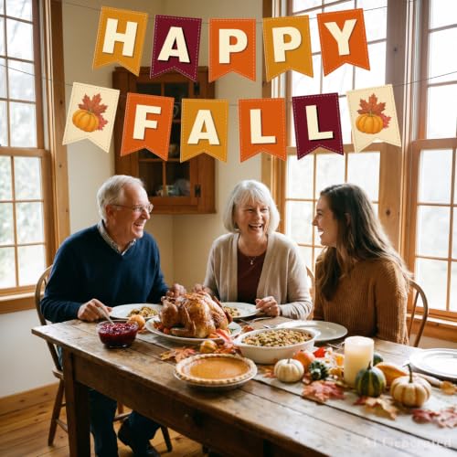 Happy Fall Banner Set - 2pcs Pumpkin Garland for Thanksgiving Decor
