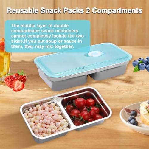 12oz Stainless Steel Snack Containers - Leak-Proof Dual-Compartment, Airtight, Reusable, Dishwasher Safe, Silver