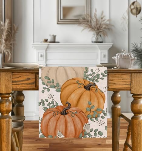 Orange Pumpkin Fall Table Runner 13x72 Inch Harvest Thanksgiving Decor