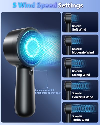 AUIIAH Portable Handheld Fan - USB Rechargeable, 5 Speeds, Black