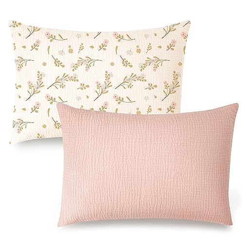 Konssy 2 Pack Floral Pink Muslin Toddler Pillowcases 13x18
