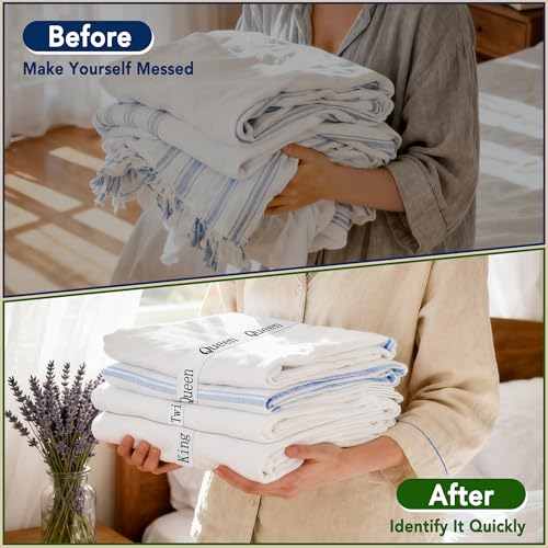20 Pack Elastic Bed Sheet Organizer Bands with Size Labels - Combo