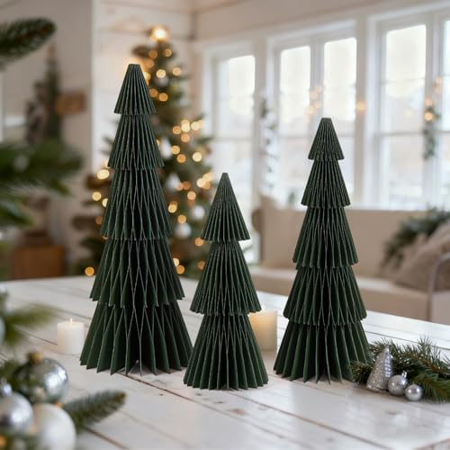 Paper Jazz 12 Inch Christmas Tree Honeycomb Decoration - Green, 3 Pieces