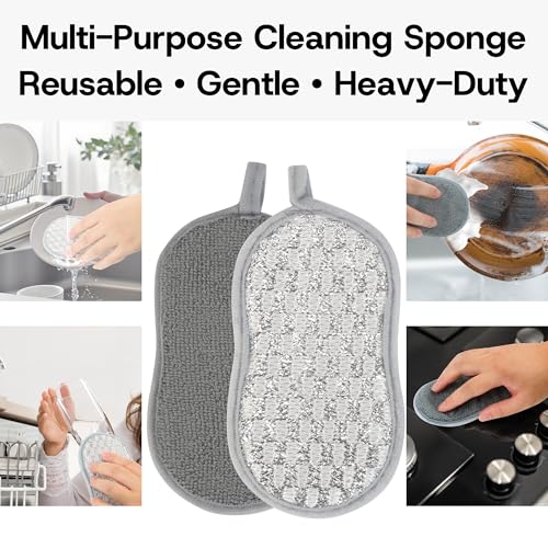 ZTLGE Gray Dual-Sided Non-Scratch Dish Sponges - 12 Pack