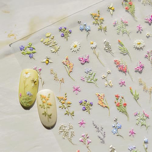 3D Embossed Flower Nail Stickers Self-Adhesive Floral Decals