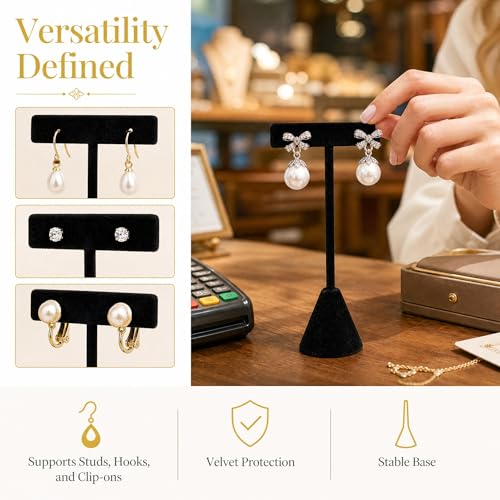 Black Velvet Earring Display Stand - T-Shaped Jewelry Holder