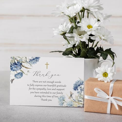 25 Elegant Funeral Thank You Cards with Envelopes | Watercolor Design