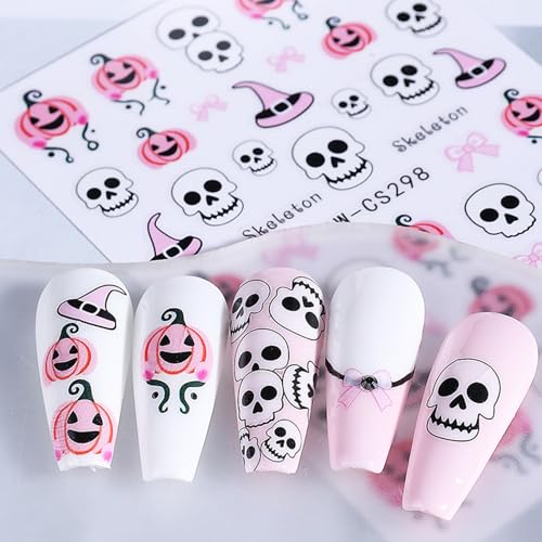 TailaiMei 6 Sheets Halloween Nail Stickers Pumpkin Bat Self-Adhesive Decals
