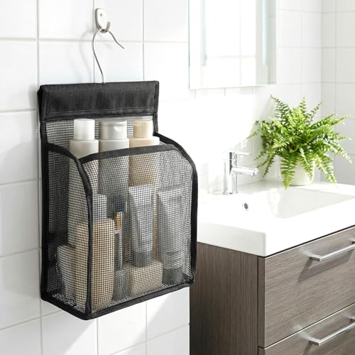 WJIAAA Black Mesh Shower Caddy Hanging Organizer with Rotating Hooks
