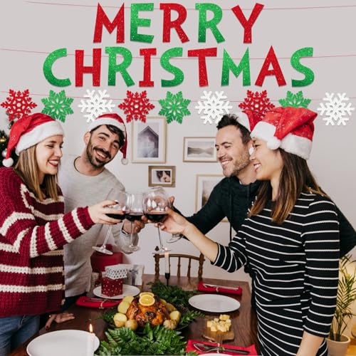Glittery Merry Christmas Banner - Red and Green Holiday Decor