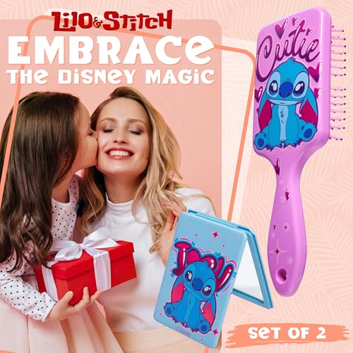 Disney Stitch Detangle Hair Brush and Compact Mirror Set