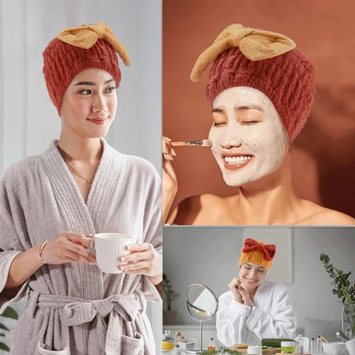 Tihebax 2-Pack Microfiber Hair Towel Wrap - Fast Drying Cap, Red & Yellow