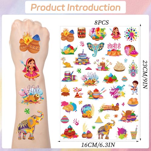 Indian Holi Temporary Tattoos - 200+ Happy Holi Party Favors Stickers
