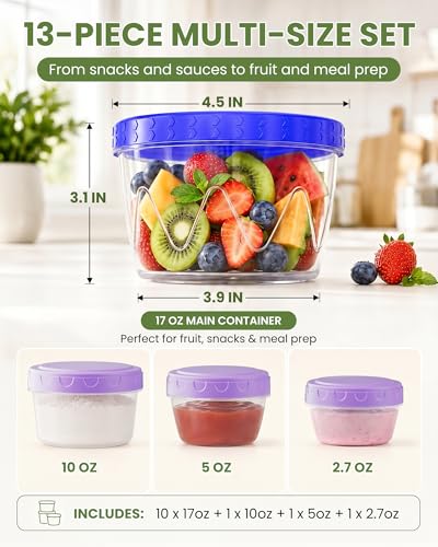 Reusable Food Storage Containers Set with Airtight Twist Lids - 13 Pack, BPA-Free Plastic, Leakproof & Microwave Safe
