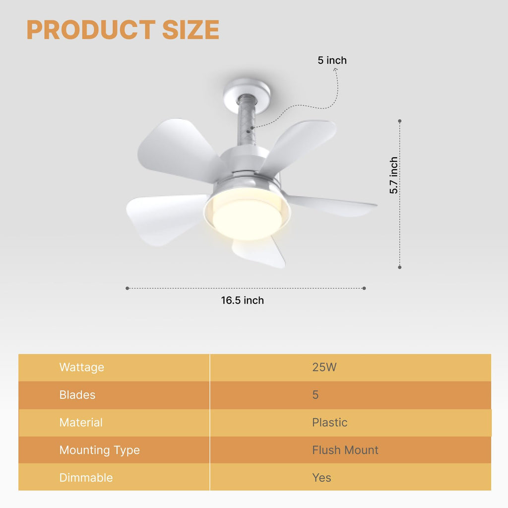 LITLISFlY White Ceiling Fan with LED Lights, 5-Level Dimmable Light, Low Profile Flush Mount Fan, Quiet Operation, Remote Control, 3CCT, Perfect for Bedroom, Kitchen & Patio