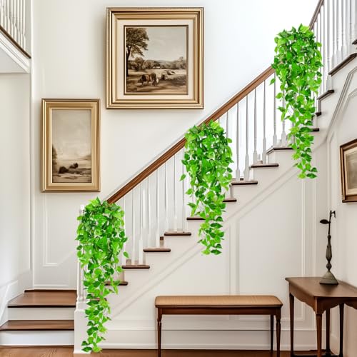 2pcs Artificial Pothos Vines - Waterproof Fake Hanging Plants for Indoor/Outdoor Decor