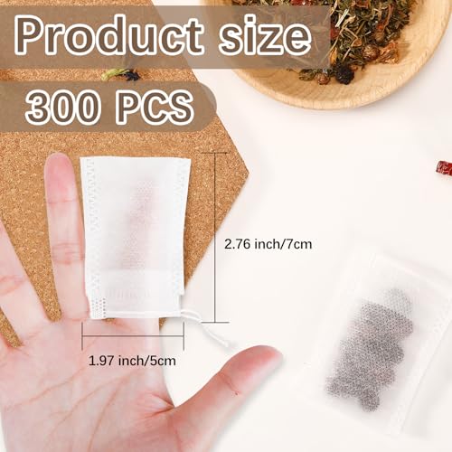 300 Pcs Empty Tea Bags with Drawstring, 2.76 x 1.97 Inch Disposable Filters