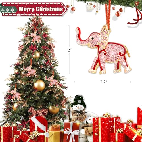 Red Elephant Christmas Ornament - Glitter Rhinestone Holiday Tree Decor