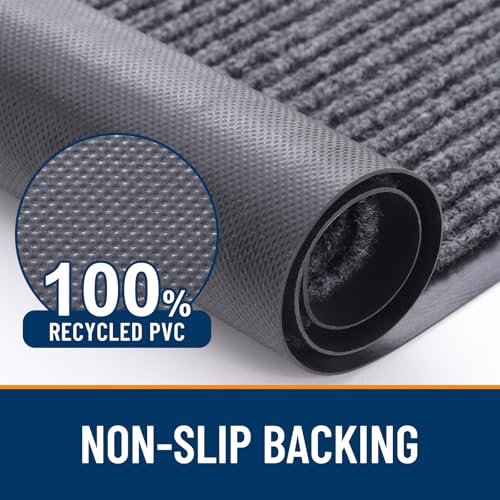 OLANLY Heavy-Duty Indoor Outdoor Doormat, 29.5" x 17" Grey Stripe Mat