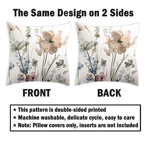 Dixutzi Floral Pillow Covers 20x20, Watercolor Teal Throw Cushion Cases (Set of 2)