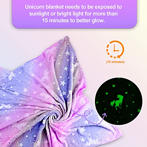 TEHALK Unicorn Glow in the Dark Blanket - Soft Fleece Throw 40"x60" (Unicorn2)