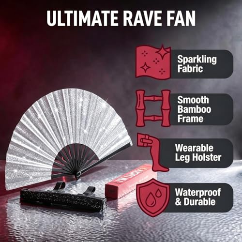 13-Inch Folding Bamboo Fan with Holster for Dance & Events