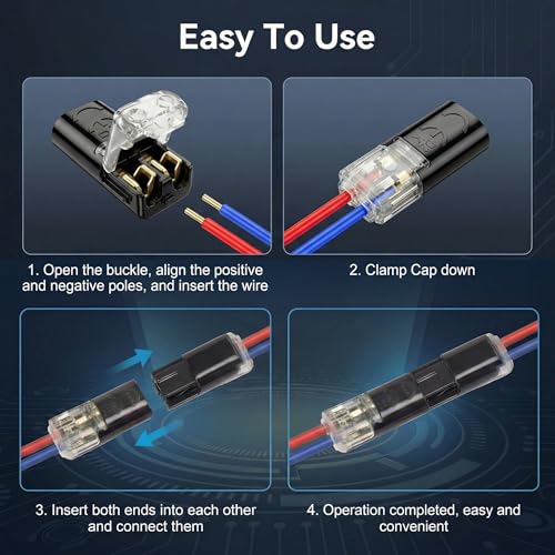 2 Pin Low Voltage LED Strip Connectors - 20Pcs with Locking Buckle