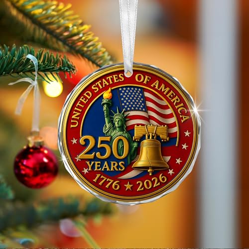 FLAGWIX USA 250th Anniversary Glass Ornament - Liberty Legacy Red Design