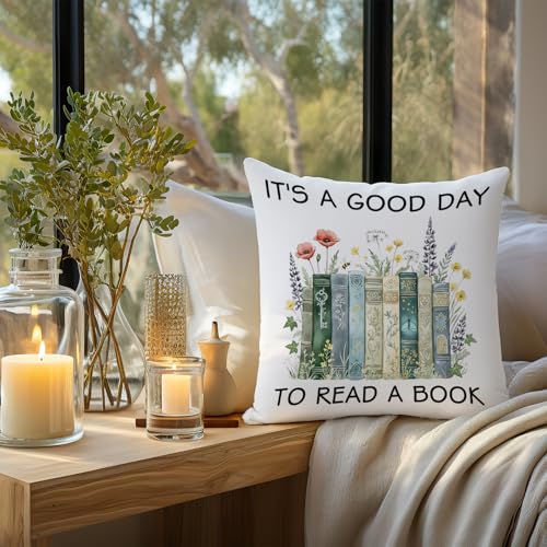 It's a Good Day to Read a Book Pillow Cover - 18x18, Bookish Decor, Variation 2