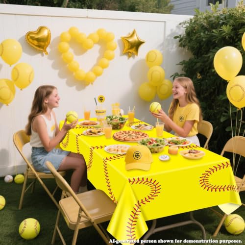 Yellow Softball Disposable Tablecloths, 4 Pack 51x86 in Sports Party Decor