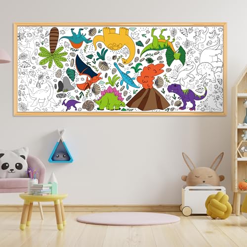 Dinosaur Giant Coloring Poster Tablecloth for Kids - 72" x 30"