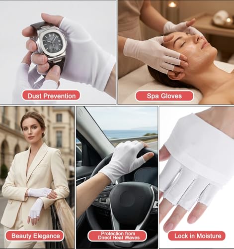 Cotton Fingerless Gloves for Dry Hands, Eczema Relief & Spa Care - 3 Pairs