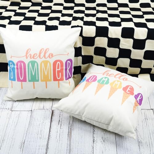 ONWAY Summer Outdoor Pillow Covers 20x20 (Pack of 2) - Watercolor Ice Cream Design
