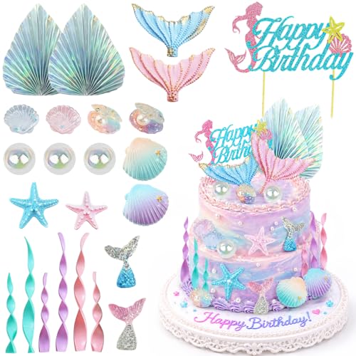 24-Piece Mermaid Cake Topper Set - Under the Sea Birthday Decorations