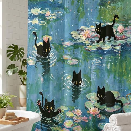 Artistic Cat Shower Curtain - 71x71 Inch Waterproof Fabric
